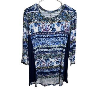 Kate Park Blouse Women's XL Round Neck Colorful Artsy Mixed Media Top Boho